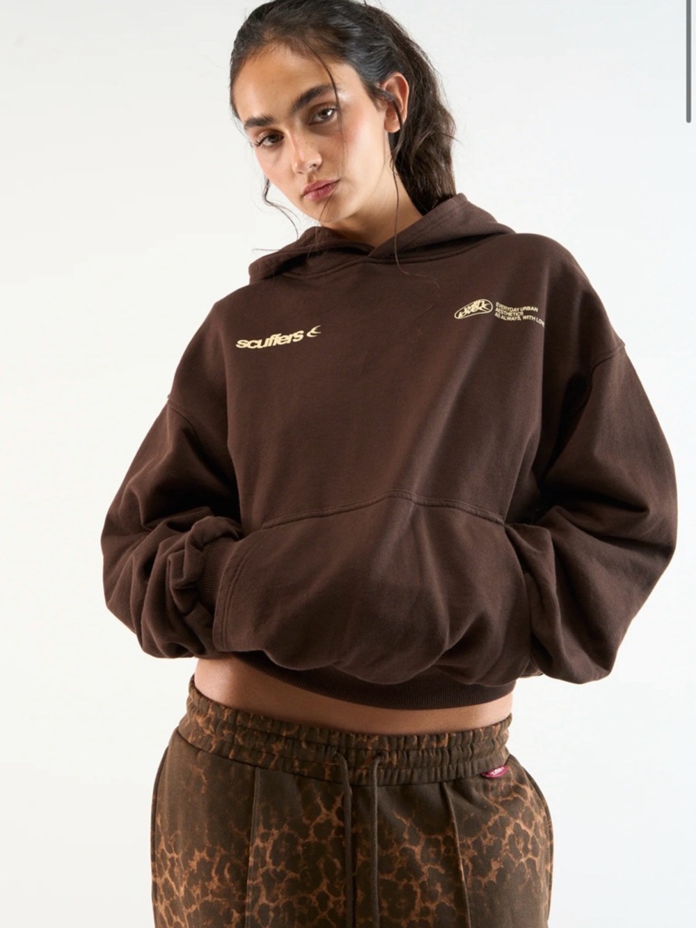 Scufﬂers Brown Cropped Hoodie - Women's Casual Pullover